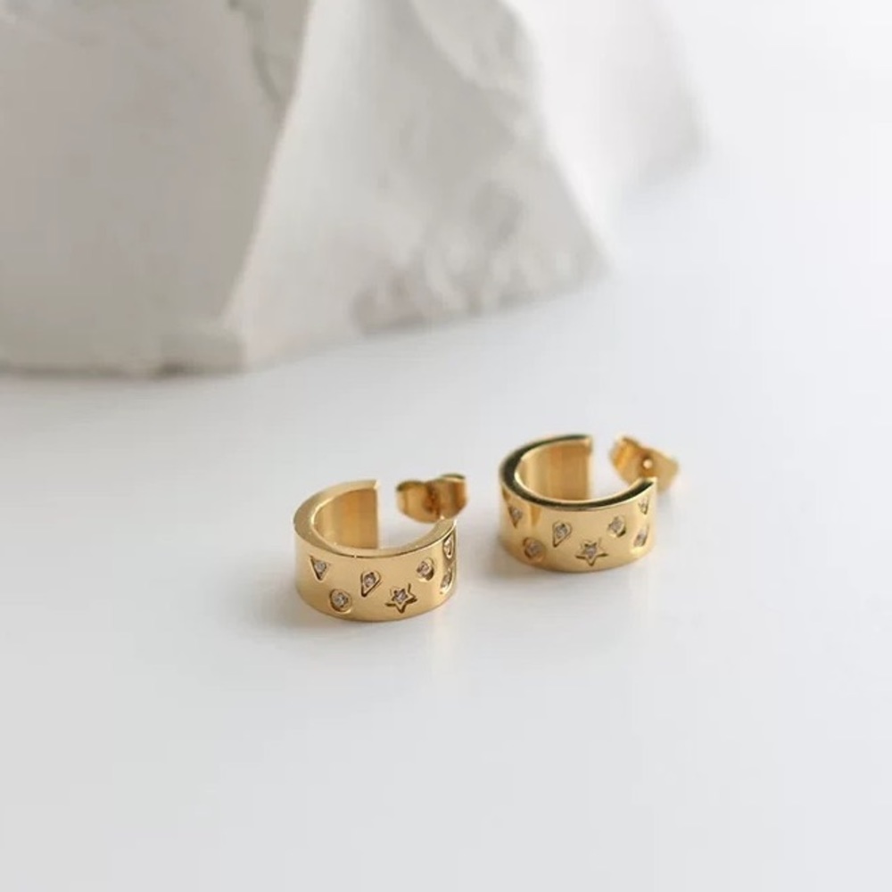 Celestial earrings, cubic zirconia earrings, thick hoops earrings, chunky hoops